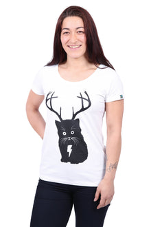 Cat Printed T-shirt, Womens White