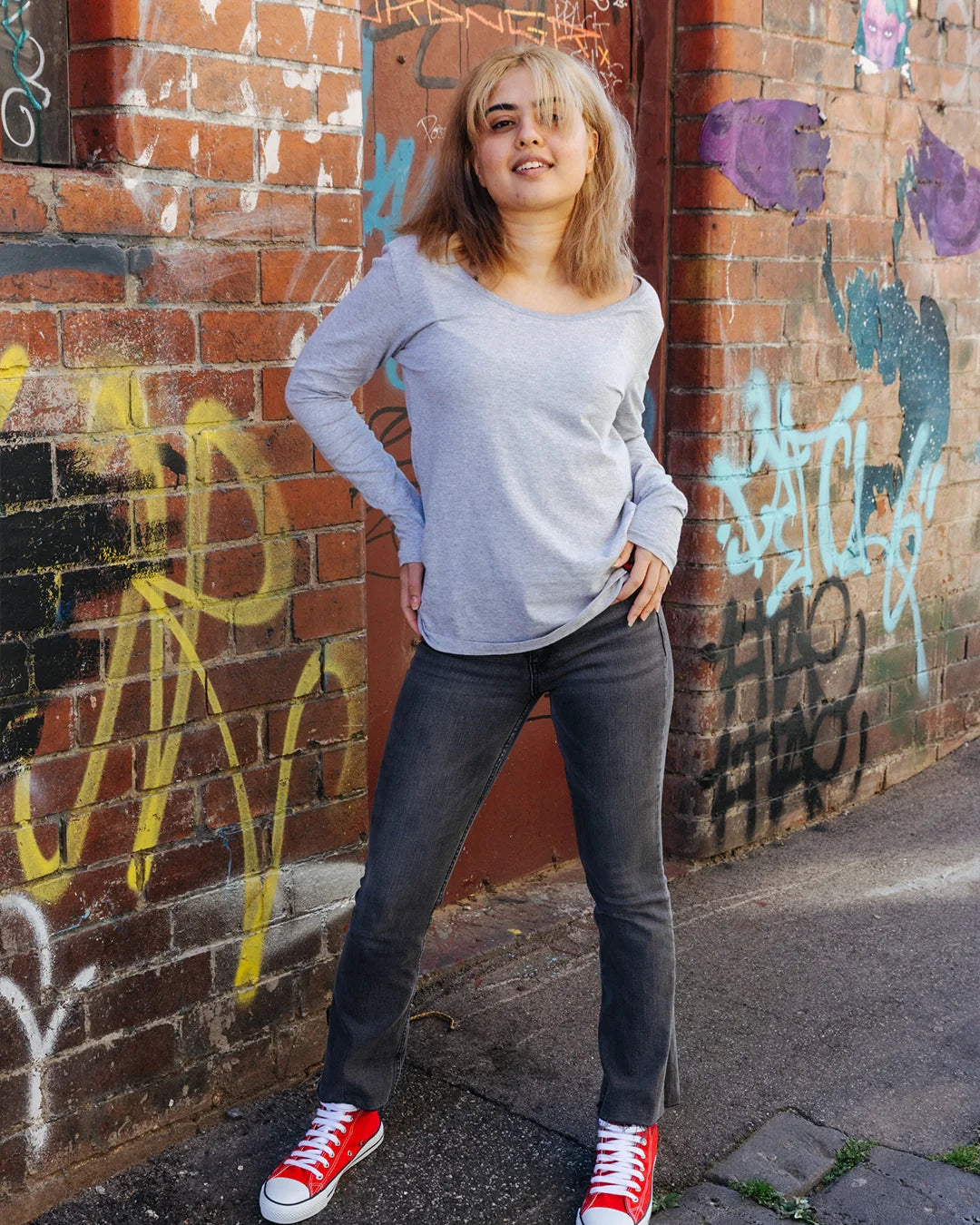 Long Sleeve T-shirt, Womens Grey Marle