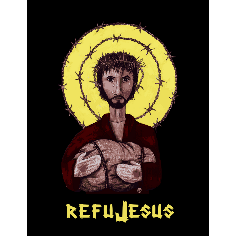 REFUJESUS PRINTED T-SHIRT, UNISEX BLACK