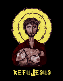 REFUJESUS PRINTED T-SHIRT, UNISEX BLACK