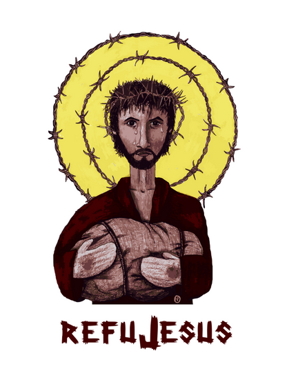 REFUJESUS PRINTED T-SHIRT, UNISEX BLACK