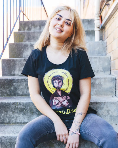 REFUJESUS PRINTED T-SHIRT, WOMENS BLACK