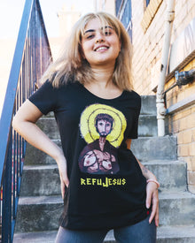 REFUJESUS PRINTED T-SHIRT, WOMENS BLACK
