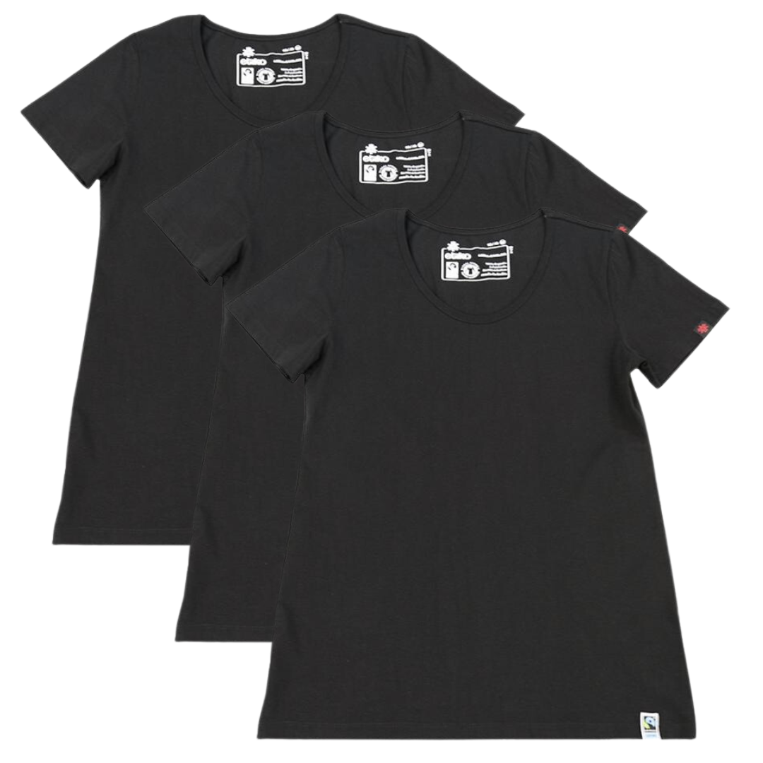 Etiko Fairtrade Certified Organic Cotton Black Womens Round Neck T-Shirt Bundle, Eco-Friendly