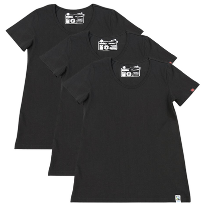 Etiko Fairtrade Certified Organic Cotton Black Womens Round Neck T-Shirt Bundle, Eco-Friendly