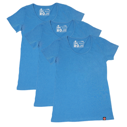 ROUND NECK T-SHIRT, WOMENS BLUE MARLE (3 Pack)
