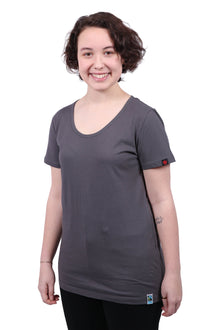 Round Neck T-shirt, Womens Charcoal