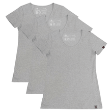 ROUND NECK T-SHIRT, WOMENS GREY MARLE (3 Pack) - Vegan America