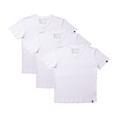 Etiko Fairtrade Certified Organic Cotton White Unisex V-Neck T-Shirt Bundle, Eco-Friendly