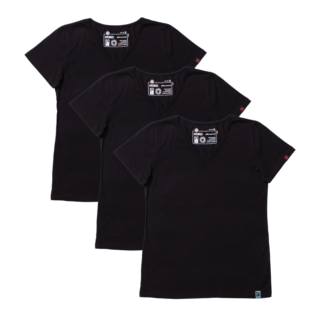 V-NECK T-SHIRT, WOMEN'S BLACK (3 Pack)
