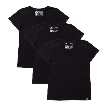 V-NECK T-SHIRT, WOMEN'S BLACK (3 Pack)