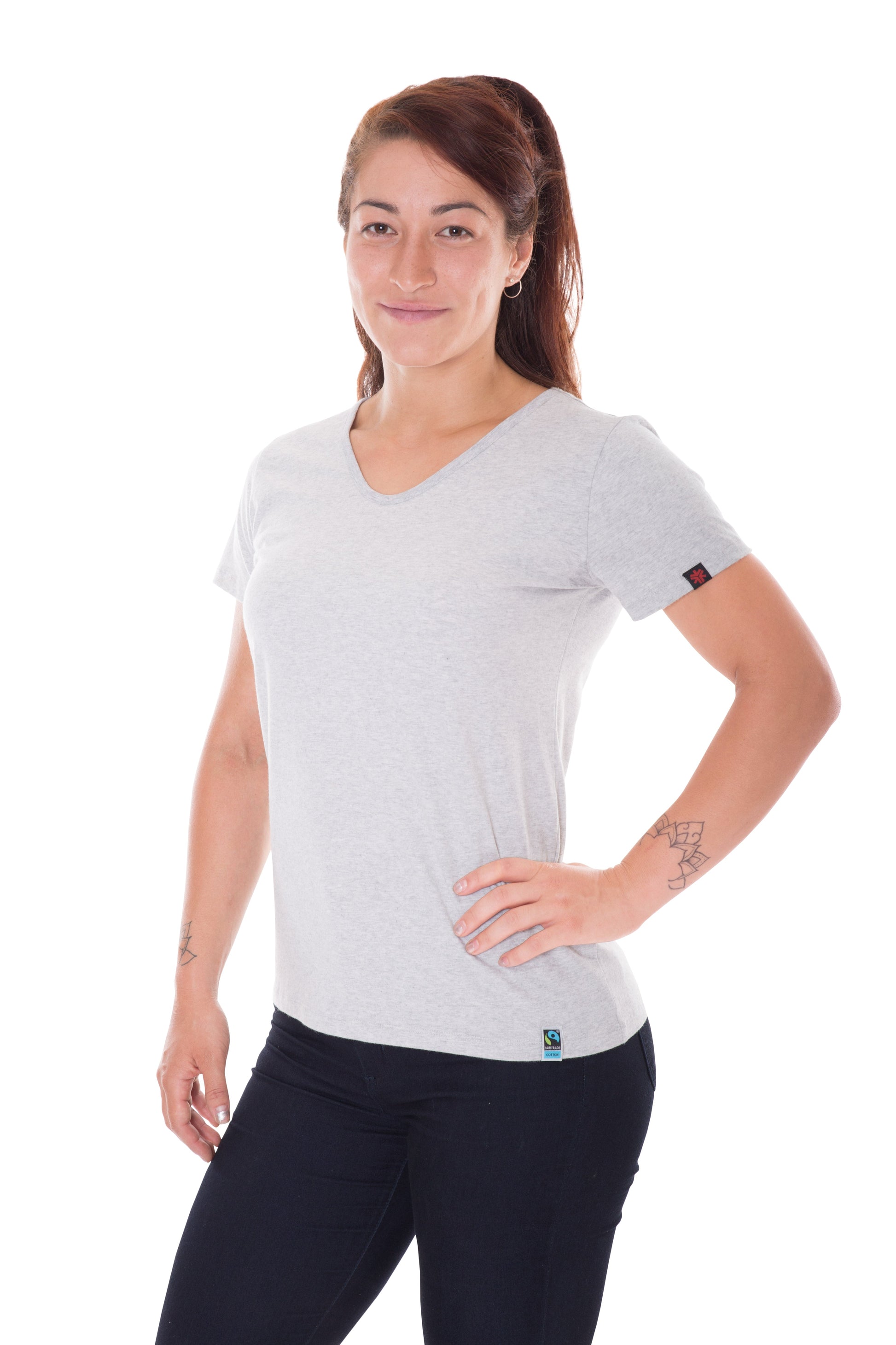 Etiko Fairtrade Certified Organic Cotton Grey Marle Womens V-Neck T-Shirt Bundle,  Eco-Friendly