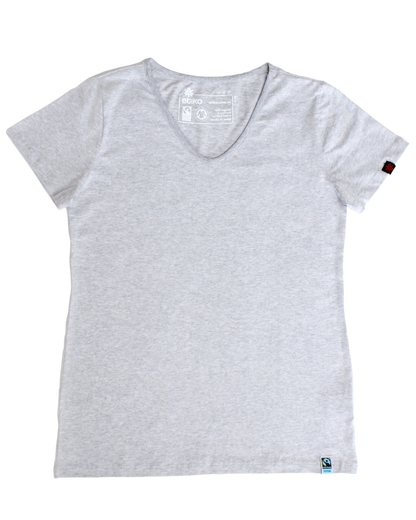 Etiko Fairtrade Certified Organic Cotton Grey Marle Womens V-Neck T-Shirt Bundle,  Eco-Friendly