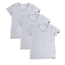 V-NECK T-SHIRT, WOMEN'S GREY MARLE (3 Pack) - Vegan America