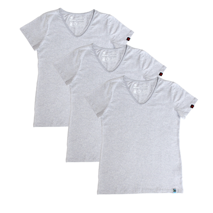 Etiko Fairtrade Certified Organic Cotton Grey Marle Womens V-Neck T-Shirt Bundle,  Eco-Friendly