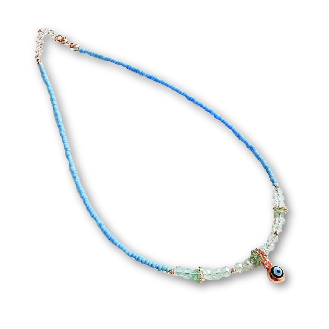 Evil Eye Charm Necklaces - Aqua