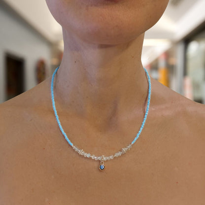 Evil Eye Charm Necklaces - Aqua
