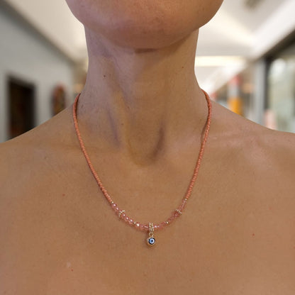 Evil Eye Charm Necklaces - Coral