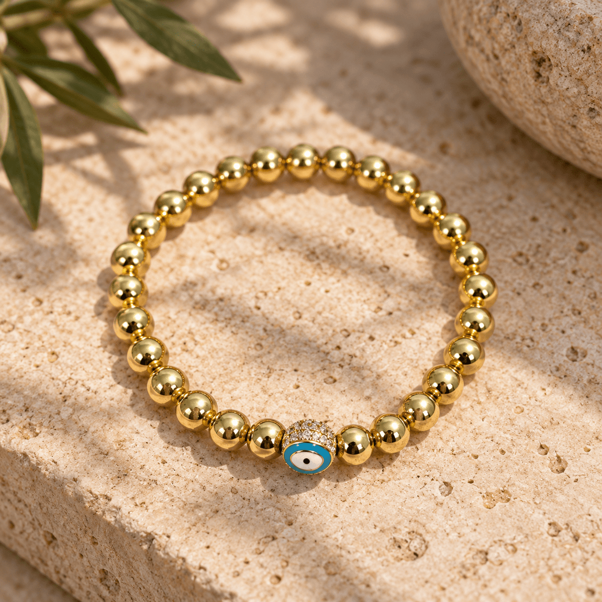 Evil Eye Golden Ball Charm Bracelet - Vegan America