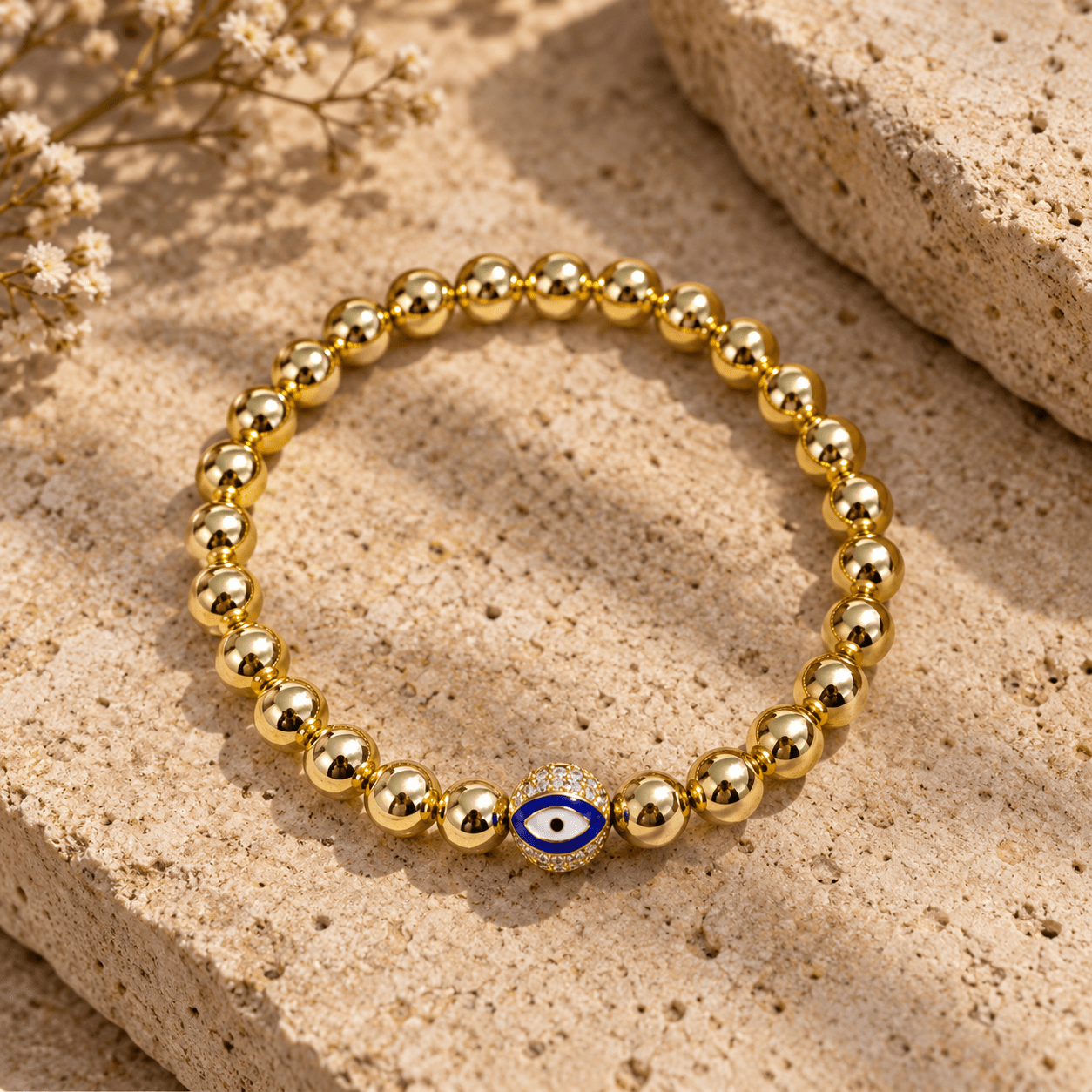 Evil Eye Golden Ball Charm Bracelet - Vegan America
