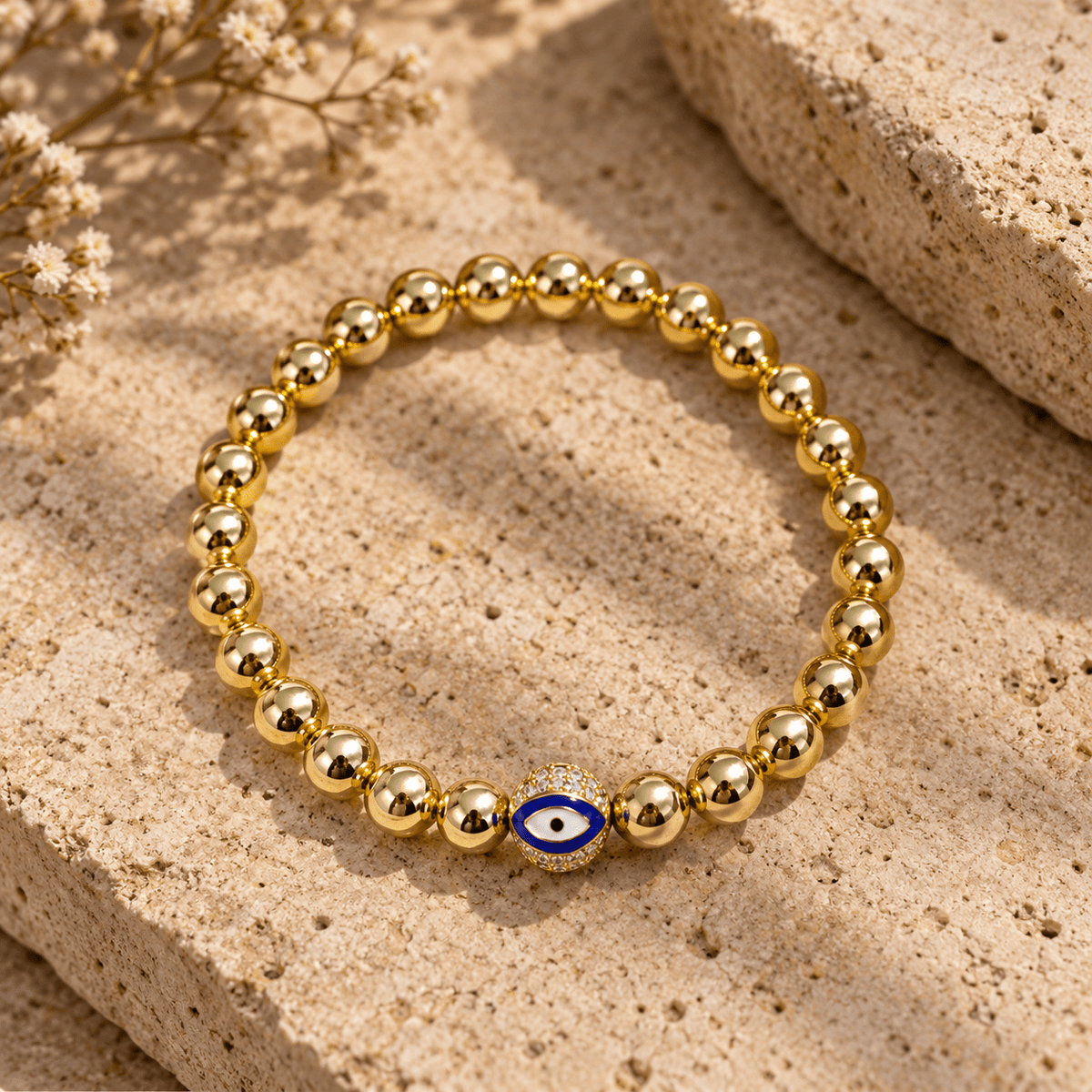 Evil Eye Golden Ball Charm Bracelet - Vegan America