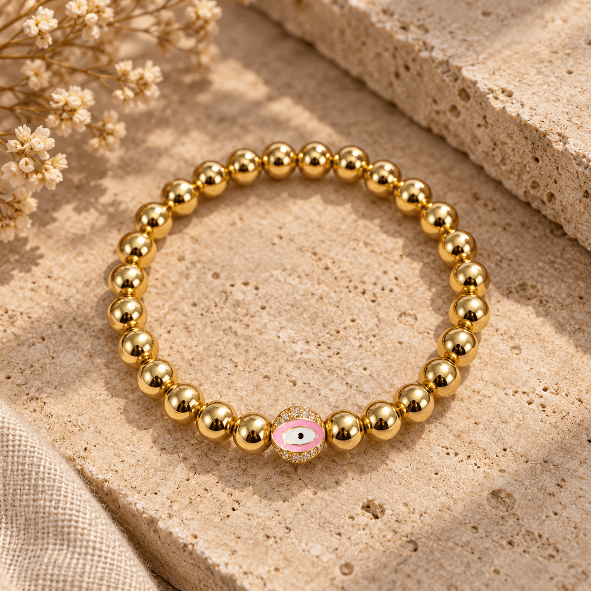 Evil Eye Golden Ball Charm Bracelet - Vegan America