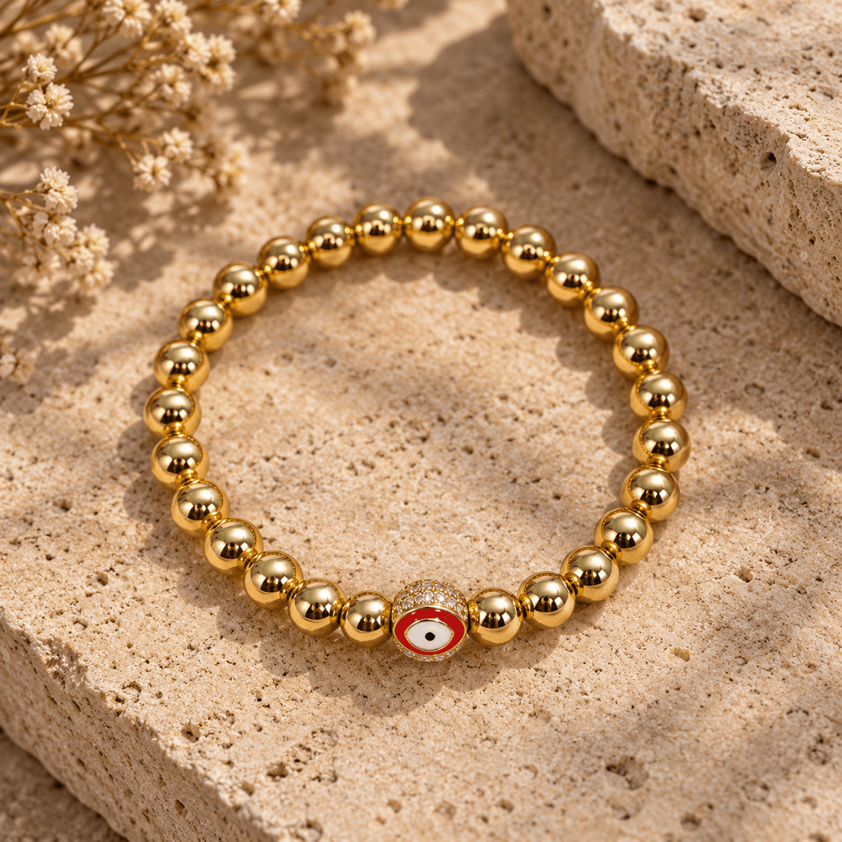 Evil Eye Golden Ball Charm Bracelet - Vegan America