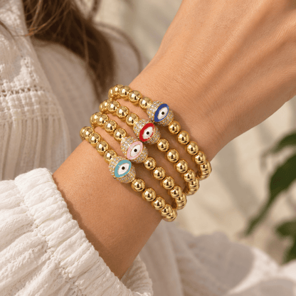 Evil Eye Golden Ball Charm Bracelet - Vegan America