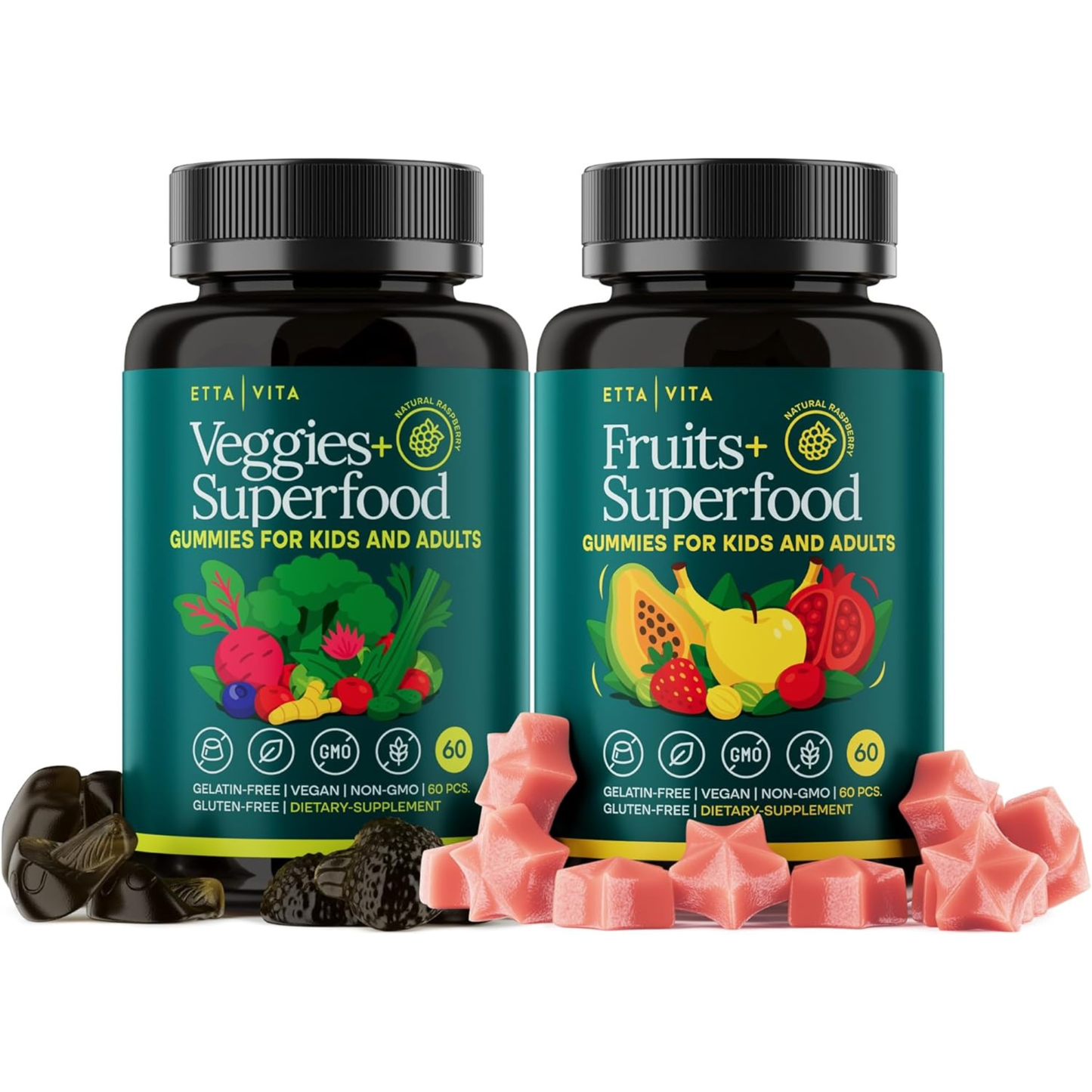 (120 Chews) Fruits and Veggies Supplement - Super Greens Gummies (9 Superfruits & 30 Veggies) Mushrooms, Fruit and Vegetable Vitamins, Non-GMO, Pectin-Based, Gluten-Free, No Capsules