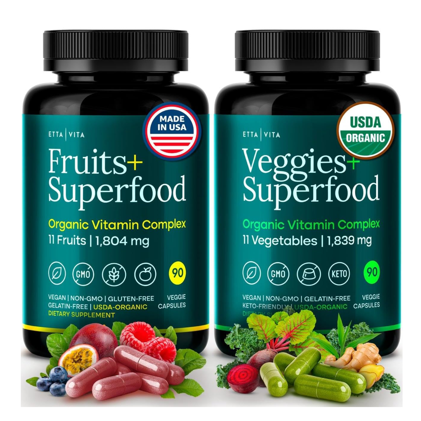 Organic Fruits & Veggies Capsules – Daily Whole Food Nutrition for Energy & Wellness – 180 Vegan Capsules - Vegan America