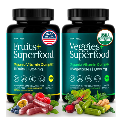 Organic Fruits & Veggies Capsules – Daily Whole Food Nutrition for Energy & Wellness – 180 Vegan Capsules - Vegan America