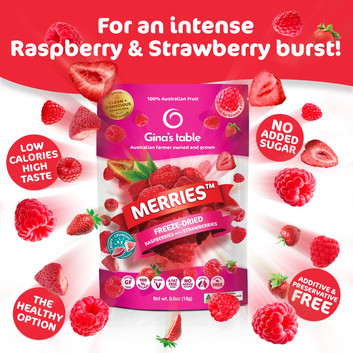 Freeze Dried Raspberries with Strawberries - Vegan America