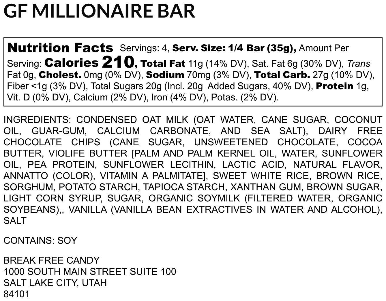 Vegan GF Millionaire Bar - Vegan America