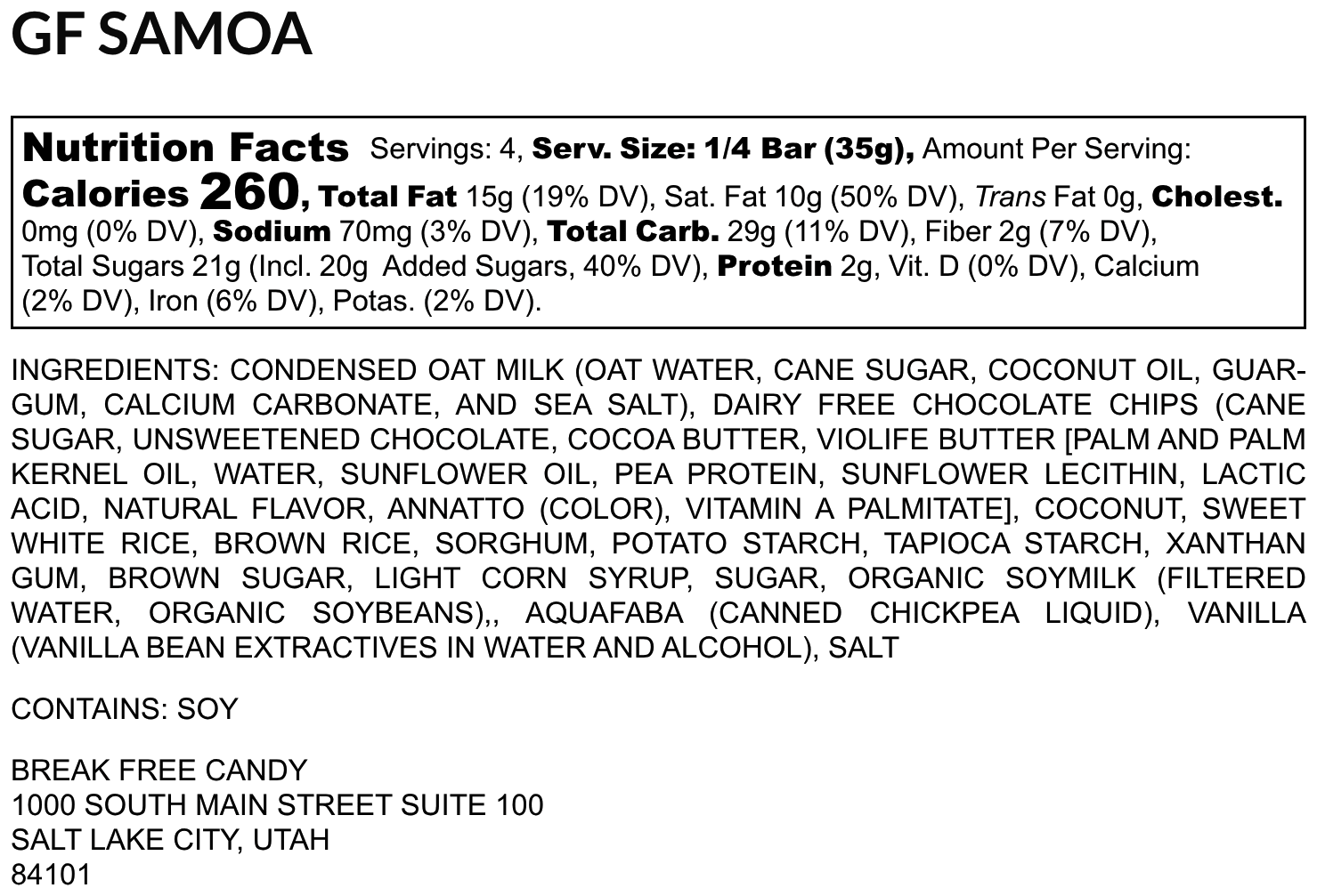 Vegan GF Samoa Bar - Vegan America