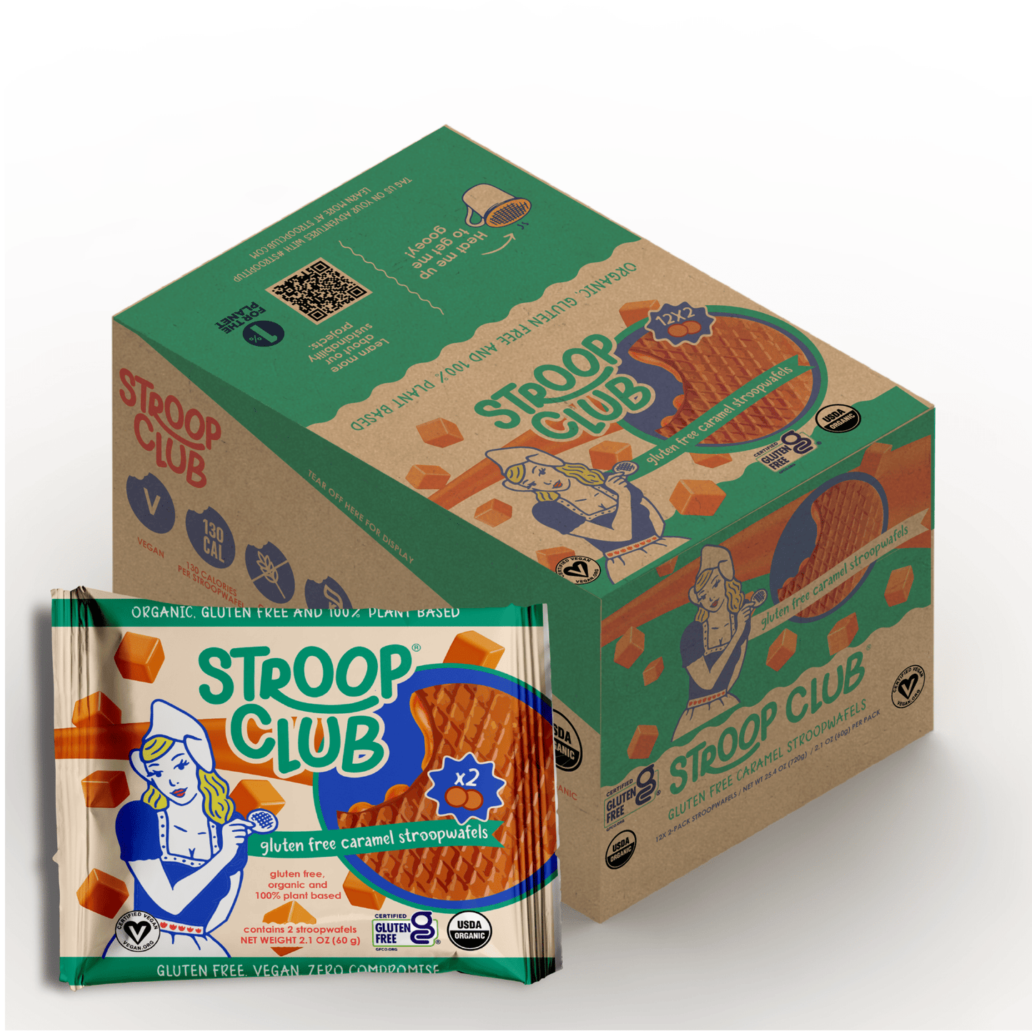 Gluten Free and Plant Based Traditional Caramel Organic Stroopwafels (box of 12x 2 - pack - 24 total) - Vegan America