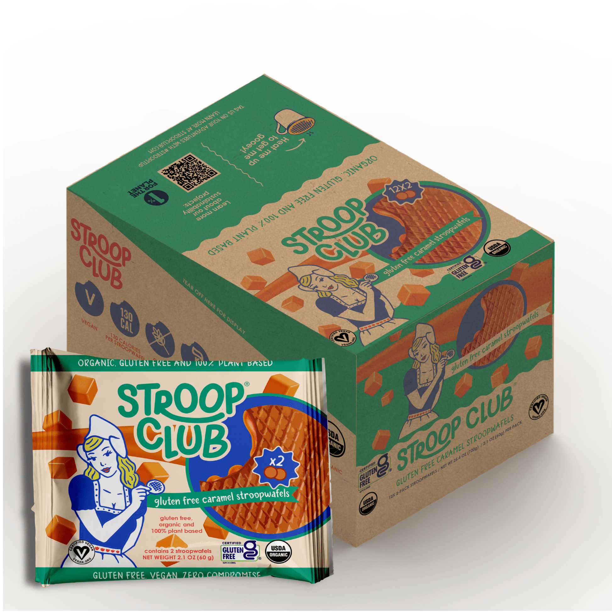 Gluten Free and Plant Based Traditional Caramel Organic Stroopwafels (box of 12x 2 - pack - 24 total) - Vegan America