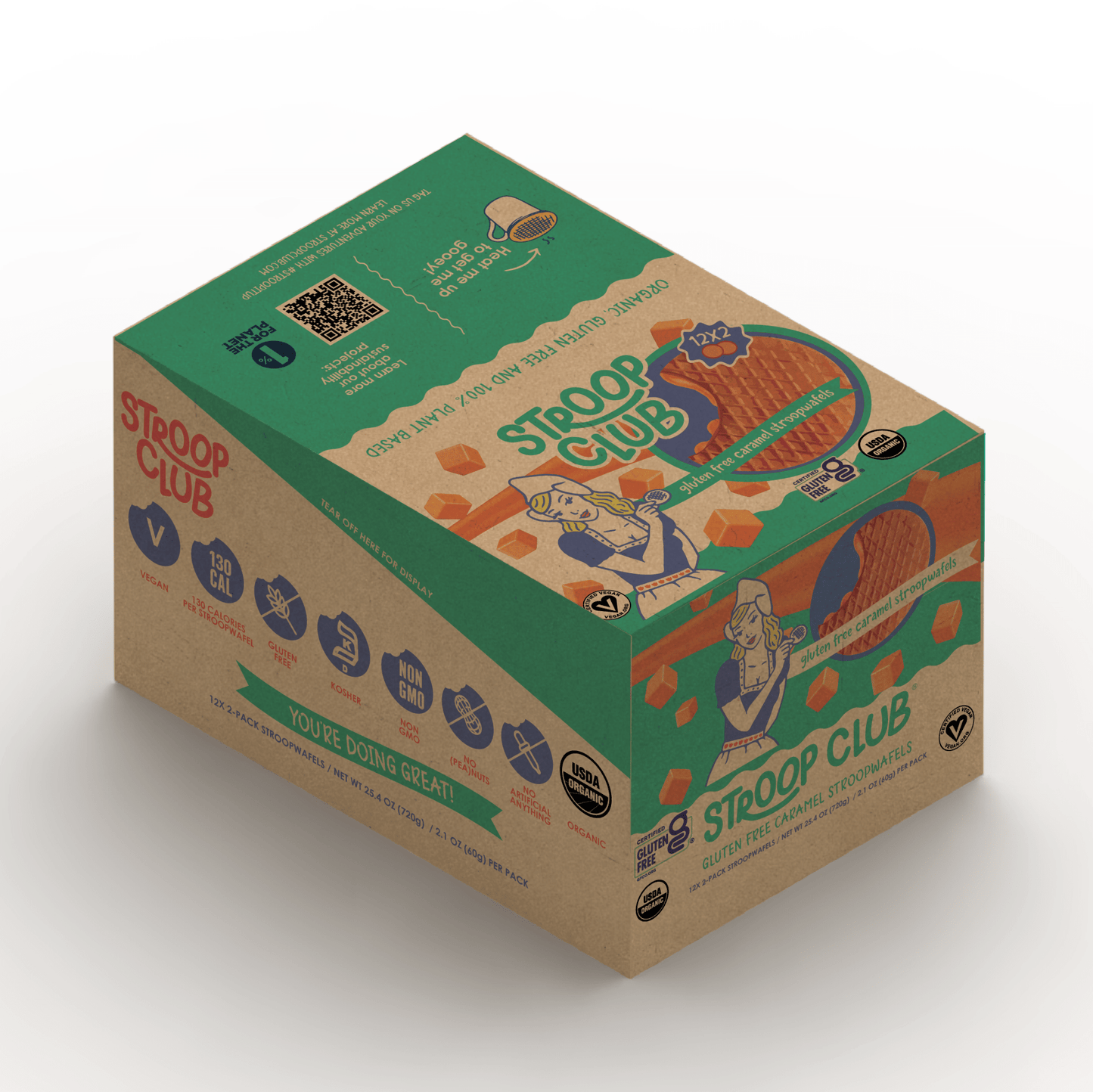 Gluten Free and Plant Based Traditional Caramel Organic Stroopwafels (box of 12x 2 - pack - 24 total) - Vegan America