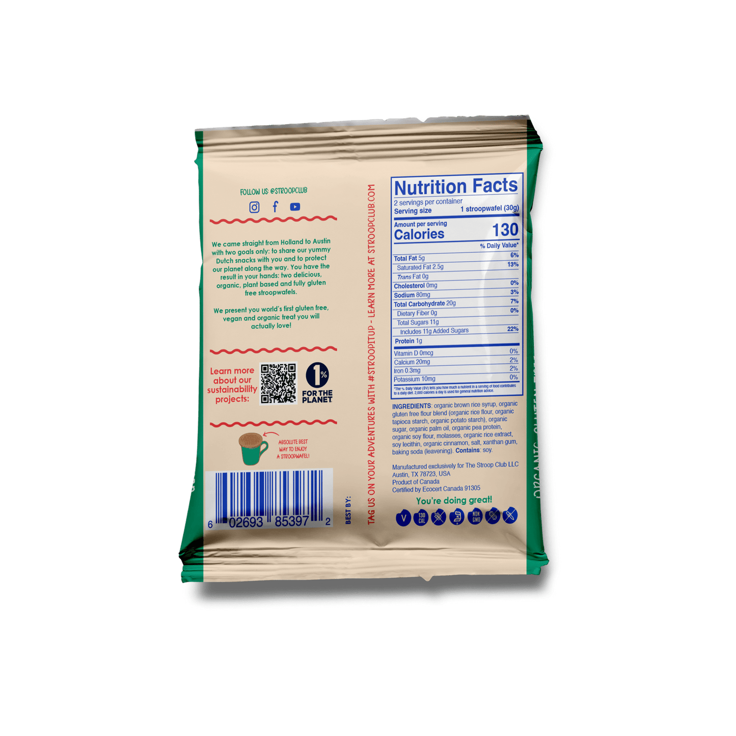 Gluten Free and Plant Based Traditional Caramel Organic Stroopwafels (box of 12x 2 - pack - 24 total) - Vegan America