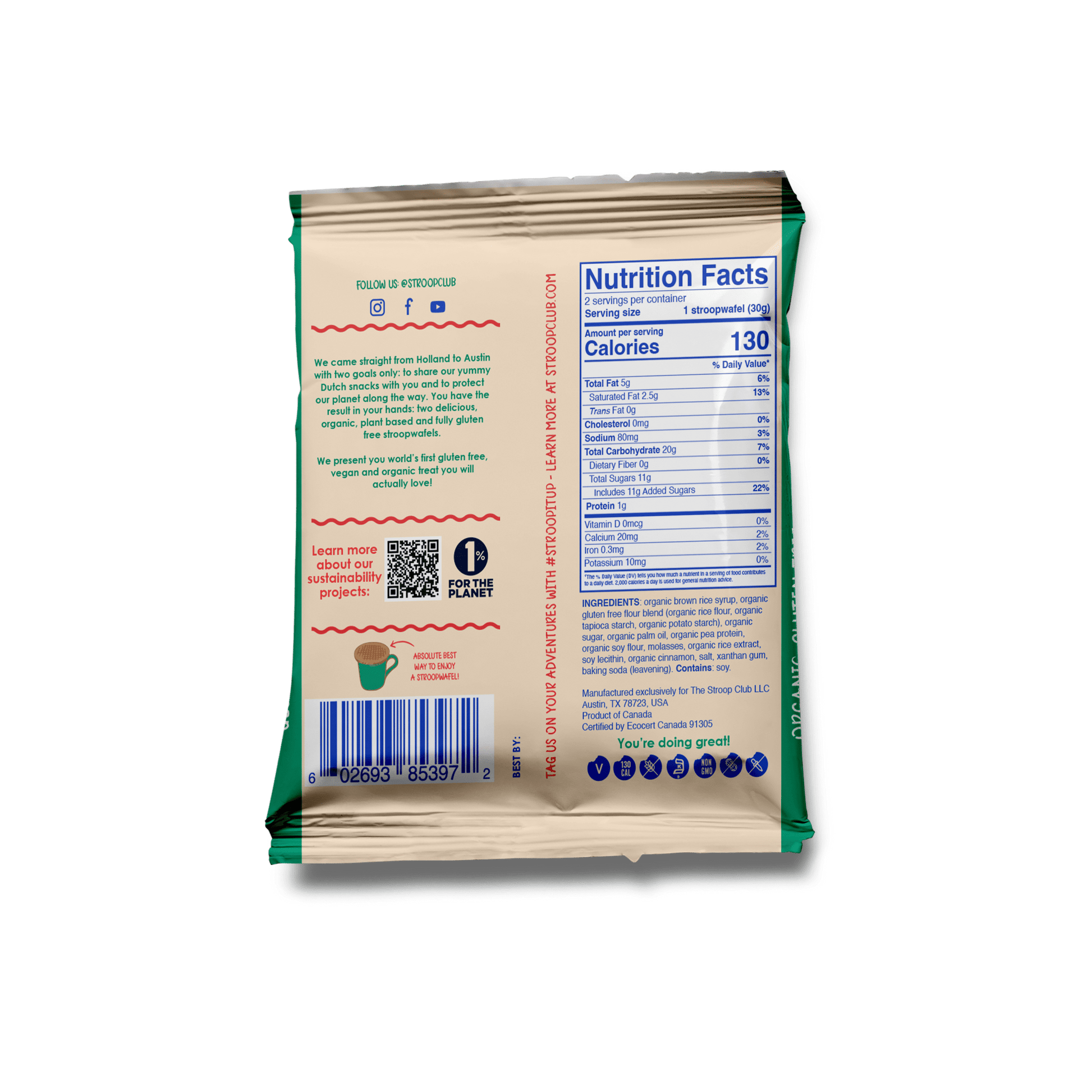 Gluten Free and Plant Based Traditional Caramel Organic Stroopwafels (box of 12x 2 - pack - 24 total) - Vegan America