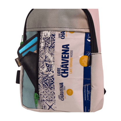 shoulder bag coffee food package blue & white tiles - Vegan America