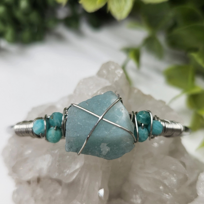 Gemstone Wire-Wrapped Bracelet - Amazonite White Gold