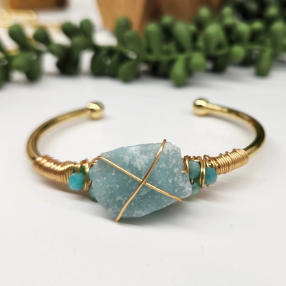 Gemstone Wire-Wrapped Bracelet - Amazonite Yellow Gold