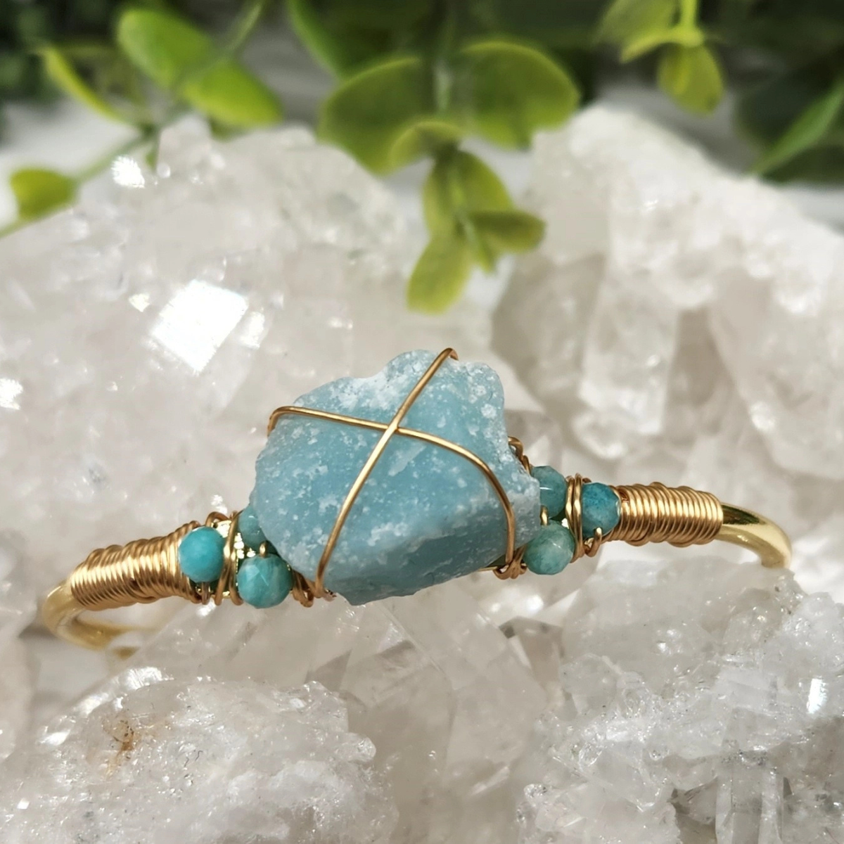 Gemstone Wire-Wrapped Bracelet - Amazonite Yellow Gold