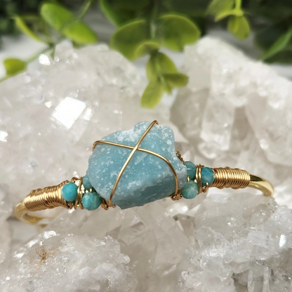 Gemstone Wire-Wrapped Bracelet - Amazonite Yellow Gold