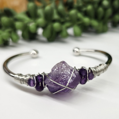 Gemstone Wire-Wrapped Bracelet - Amethyst White Gold
