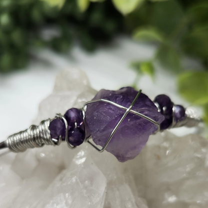 Gemstone Wire-Wrapped Bracelet - Amethyst White Gold