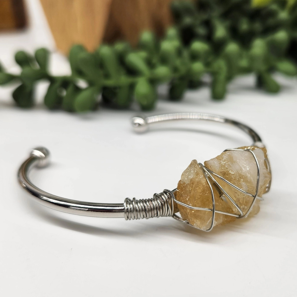 Gemstone Wire-Wrapped Bracelet - Citrine White Gold