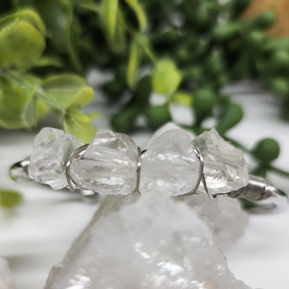 Gemstone Wire-Wrapped Bracelet - Clear Quartz White Gold