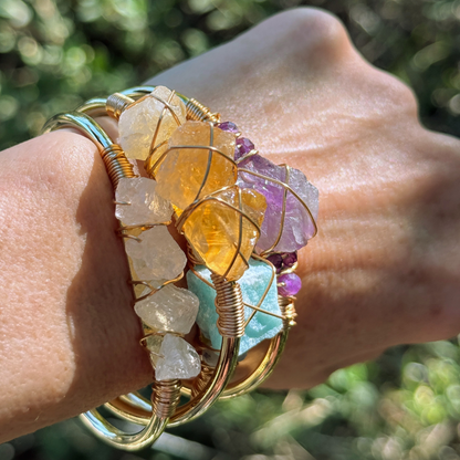Gemstone Wire-Wrapped Bracelets - Yellow Gold
