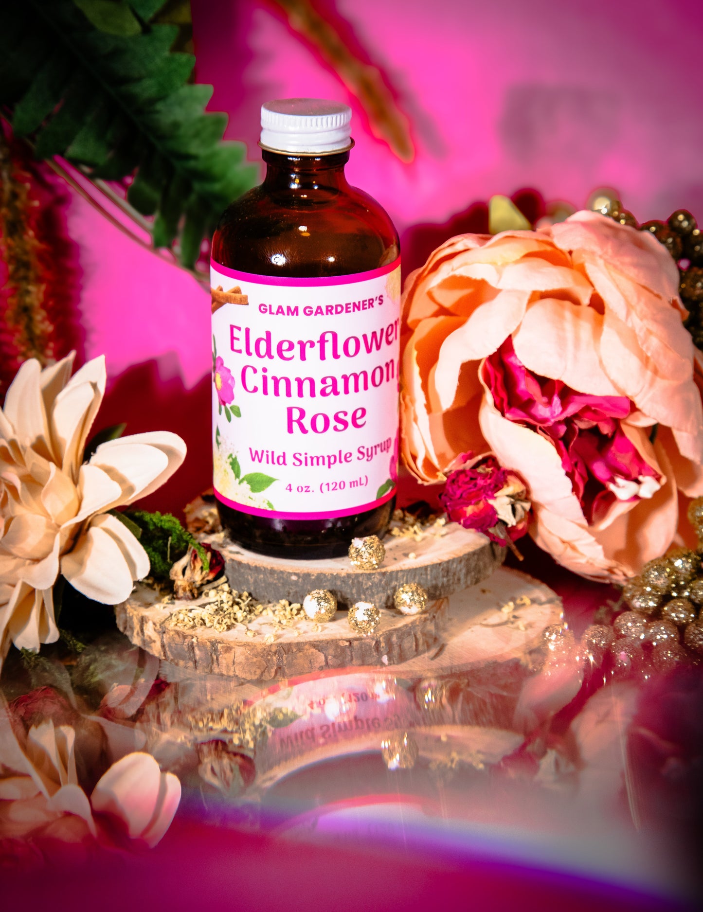 Elderflower, Cinnamon & Rose simple syrup • wildcrafted & organic sweetener